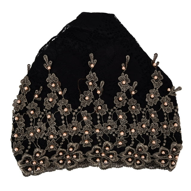 Pañuelo para la cabeza, turbante musulmán de moda para mujer, retráctil, retro, bordado, con cuentas, color negro