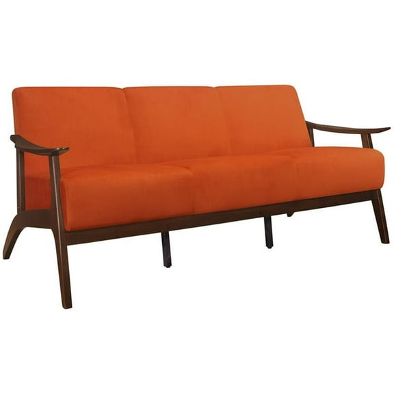 Pemberly Row 19" Mid-Century Velvet Upholstered Sofa in Orange/Dark Walnut