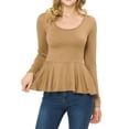 thumbnail image 2 of SSOULM Women's Long Sleeve Stetchy Knit Ruffle Hem Peplum Blouse Top with Plus Size, 2 of 5