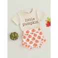thumbnail image 2 of Inevnen Halloween Clothes for Baby Girls Pumpkin Print Short Sleeve T-Shirt + Ruffles Shorts Set, 2 of 7