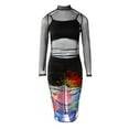 thumbnail image 4 of Summer Dresses For Women 2023 Plus Size 3Pcs Crop Top Short Skirt Set With Tropical Print Sheer Mesh Bodycon Long Maxi Dresses For Women 2023 Casual, 4 of 6