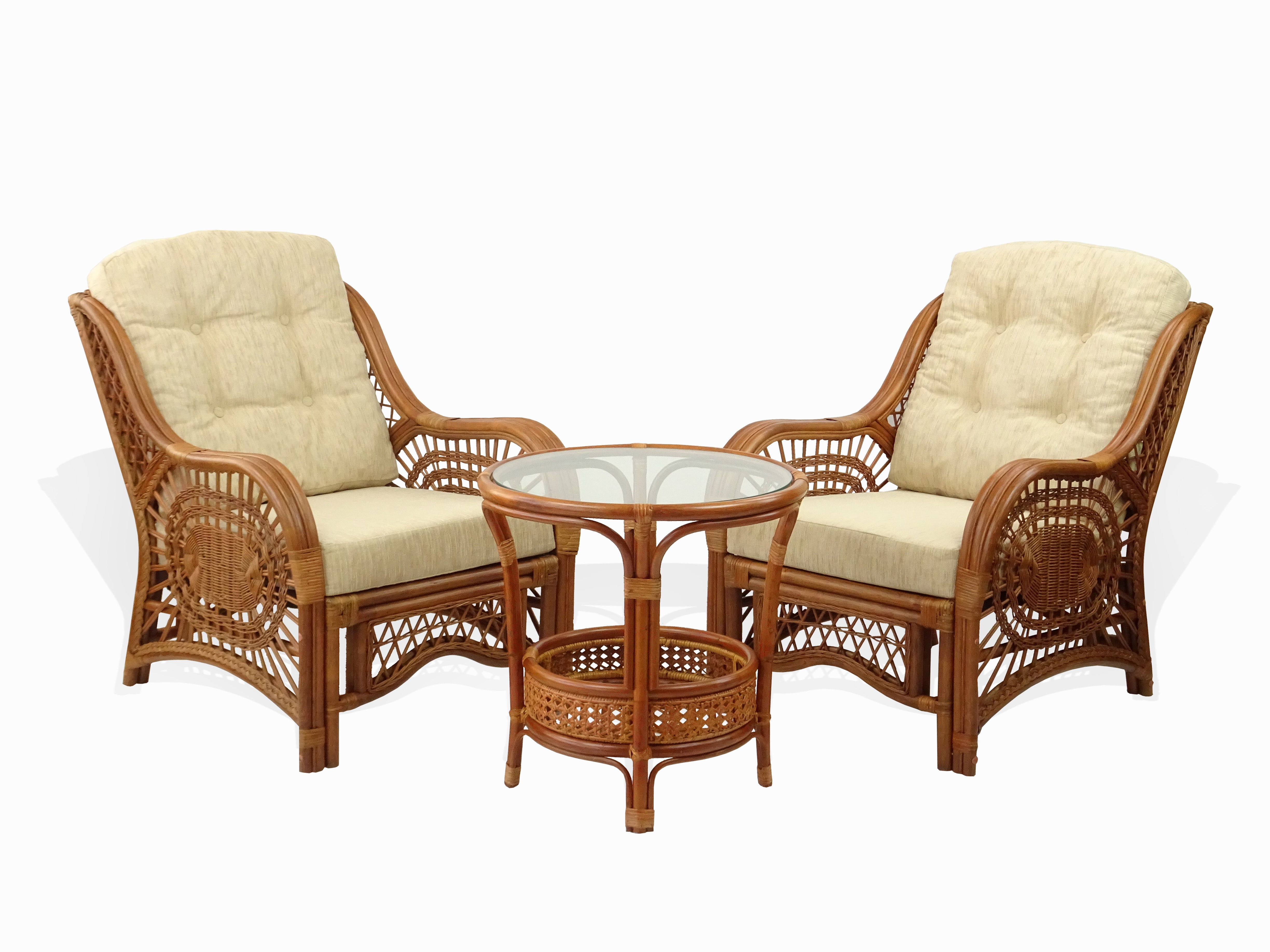 Lounge Armchair Malibu Handmade ECO Rattan Wicker w/ Light Brown Cushions,Cognac 