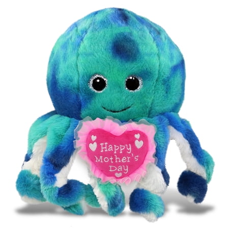 DolliBu Happy Mother s Day Super Soft Plush Blue Tie-Dye Octopus - Cute Stuffed Animal Present with Blue Heart Message for Best Mommy Grandma Wife Daughter - Cute Sea Life Plush Toy Gift - 10 Inch