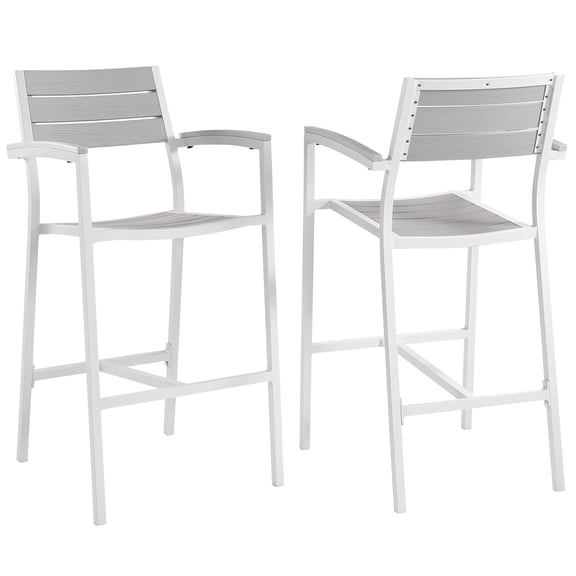 Pemberly Row Contemporary Style 29"Outdoor Patio Bar Stool in White and Light Gray (Set of 2)
