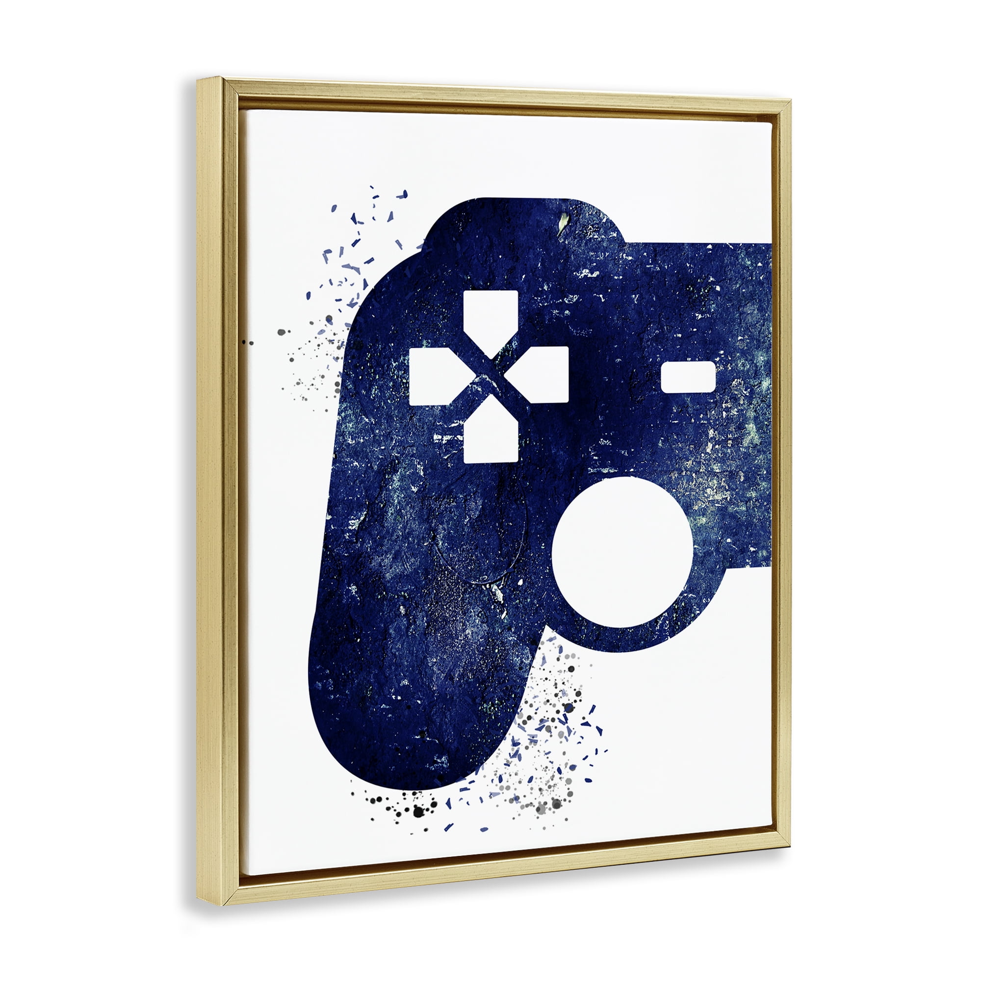Stupell Industries Distressed Controller Outline Entertainment Painting Gold Floater Framed Canvas Art Print Wall Art, 17 x 21
