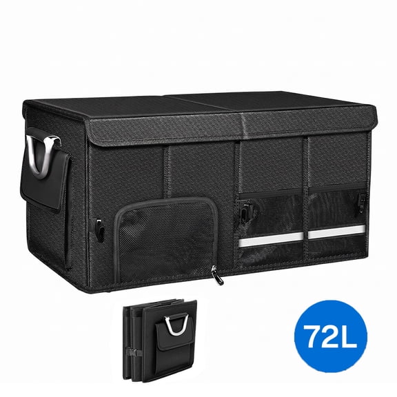 BN-LINK Collapsible Trunk Organizer, 24"L x 14"W x 12"H Car Trunk Organizer with Lid, Multi-Compartment Cargo Organizer for SUV, Truck, Sedan,Black