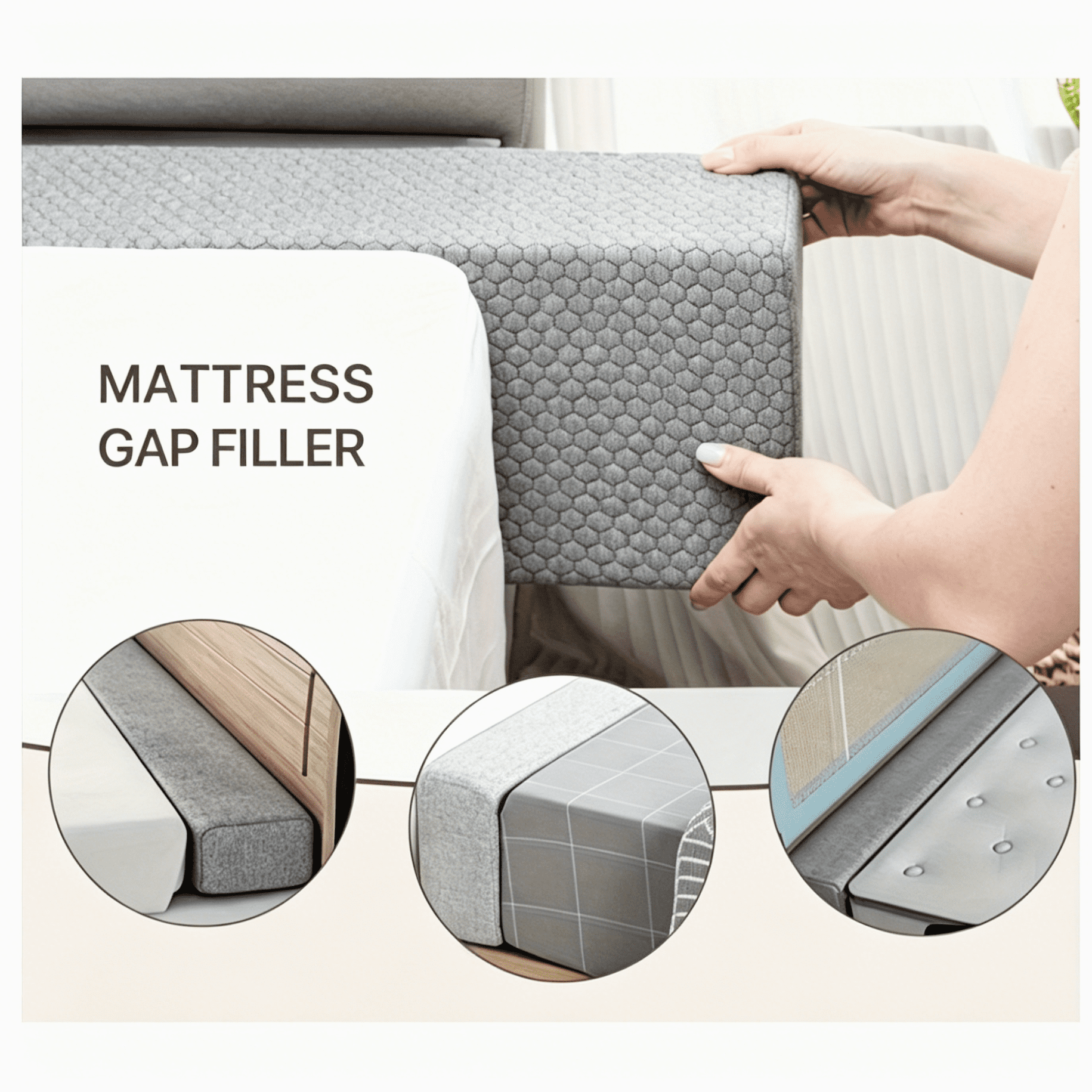 Oaskys Soft Square Headboard Wedge Pillow – High Rebound Ergonomic Support Memory Foam Cushion, King Queen Size Gap Filling for Bed and Sofa, Gray