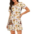 thumbnail image 1 of Balery Cute Bee Honey Jar Hive Bear Camisón de manga corta con cuello redondo para mujer, cómodo y elegante., 1 of 6