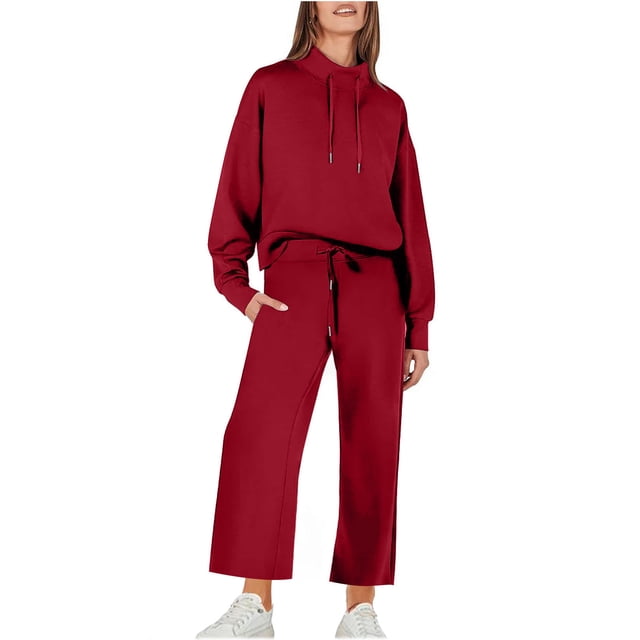 Timegard Ensemble 2 Pcs pour Femmes Col Roulé Surdimensionné Manches Longues Pull-Over Pantalon Large à Cordon avec Poches