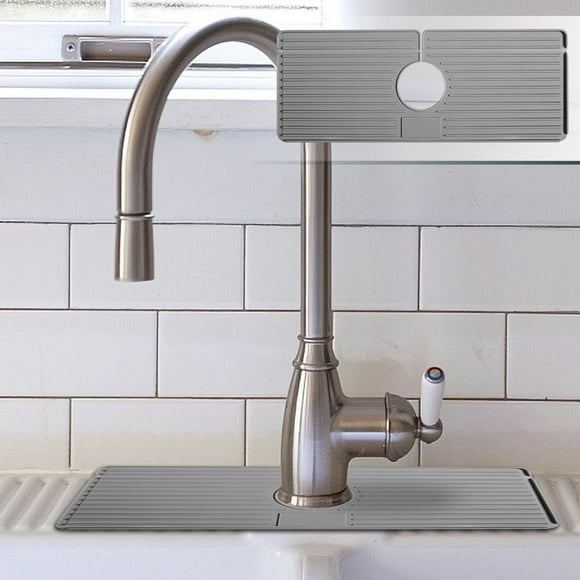 Almohadilla de Drenaje de Silicona para Grifo de Cocina y Lavabo del Baño, 14x37cm, Alfombrilla Absorbente de Agua, Apta para Grifos de hasta 2.5 Pulgadas, Reutilizable y Antideslizante para Encimera