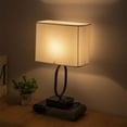 thumbnail image 2 of Pompotops Bedside Table Lamp With 2 USB Charging Portsh And 2 AC Sockets Press Lamp With Fabric Linen Shade For Living Room Bedroom Office Reading Work, White, 2 of 8