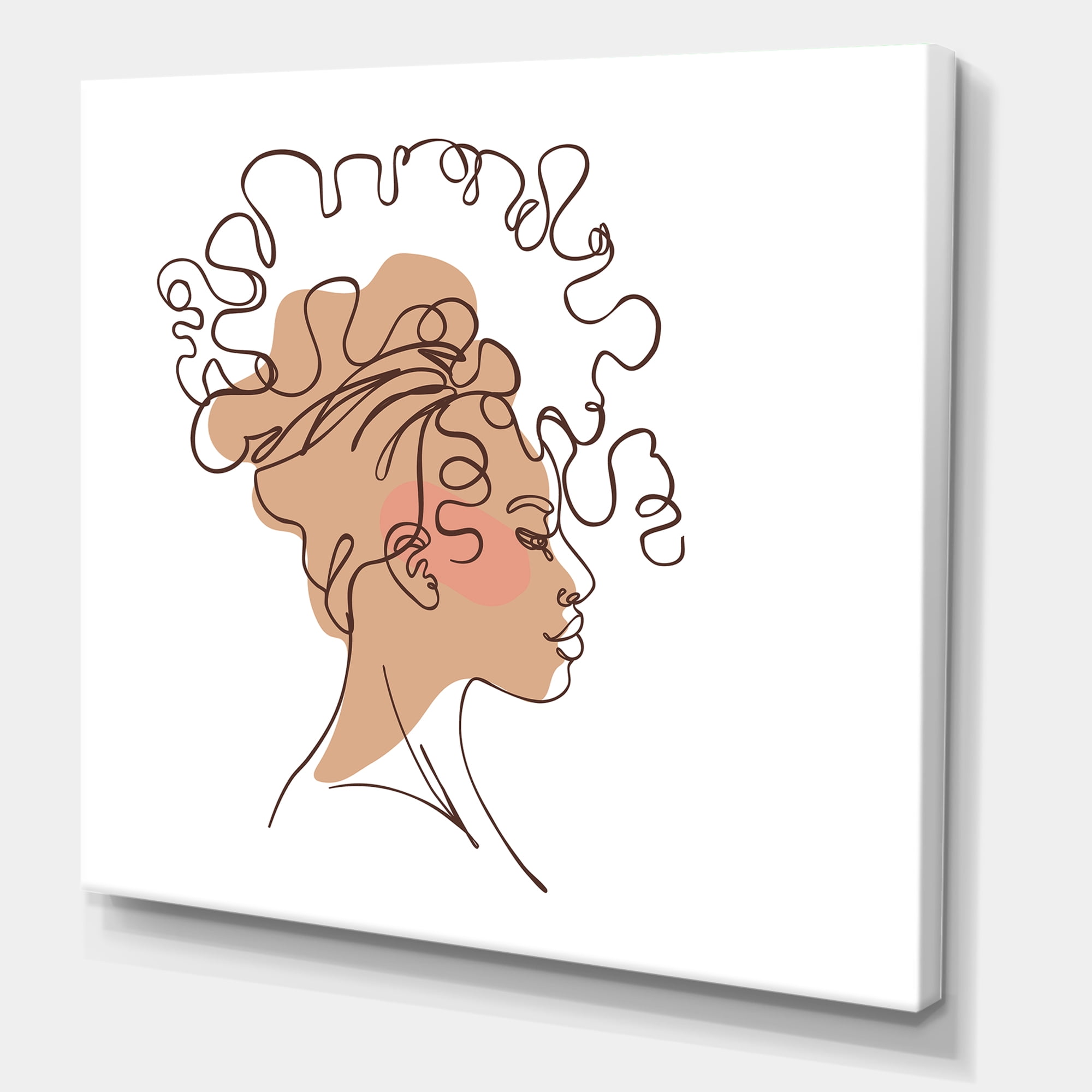 Designart ' One Line Portrait of Afro American Woman I ' Modern Canvas Wall Art Print