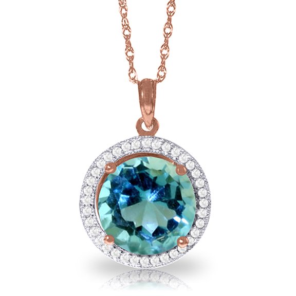 Galaxy Gold 14k 18" Rose Gold Victorian Style Genuine Diamonds & Blue Topaz Pendant Necklace