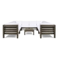 thumbnail image 2 of Frankie Outdoor 9 Piece Acacia Wood U-Shaped Sectional Sofa Set with Coffee Table and Cushions, Gray, White, 2 of 18