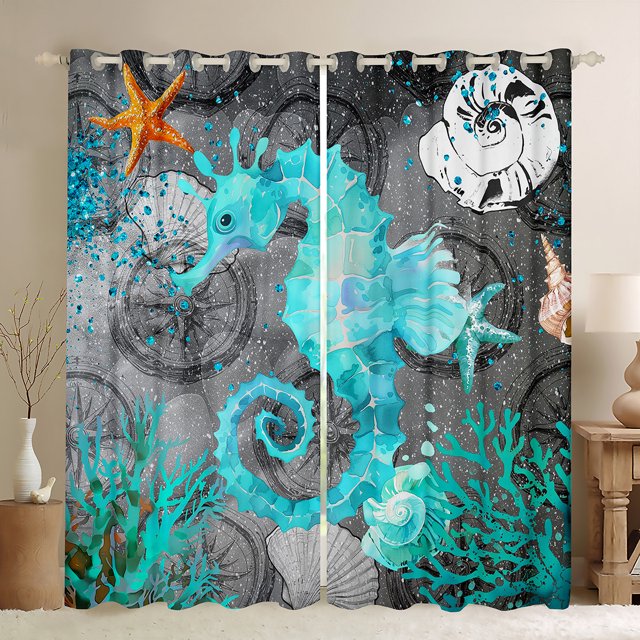 Erosebridal Rideaux et Draperies Hippocampe Océan (42x90), Rideaux de Chambre Corail Côtier
