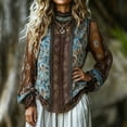 thumbnail image 4 of ClodeEU Women's High Neck Long Sleeve Boho Blouse,Casual Print Loose Fit Vintage Top Blue,Women's Plus M, 4 of 5