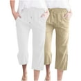 thumbnail image 1 of VEKDONE Womens Cotton Linen Capris Pants White M, 1 of 5