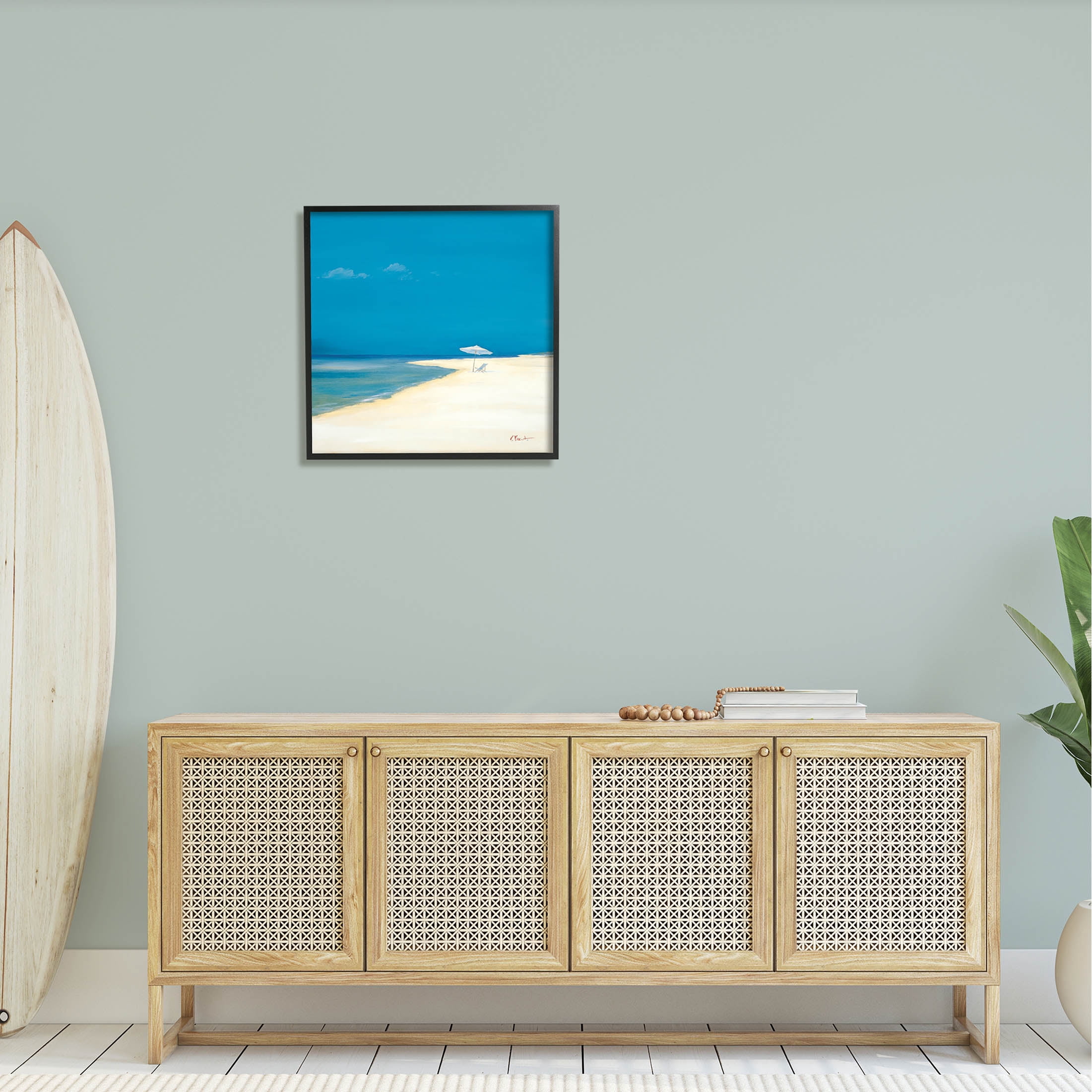 Stupell Industries Beach Shoreline Summer Landscape Painting Black Framed Art Print Wall Art, Design by Paul Brent
