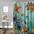 thumbnail image 2 of Orinice Fish Shower Curtain Tropical Marine Life Underwater World Coral Sea Animals Green Ocean Fabric Bathroom Curtain with Hooks White, 2 of 7