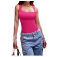 thumbnail image 2 of Women'S Bodysuits Ribbed Strappy Square Neck Sleeveless Tummy Control Tank Tops Bodysuits Rose Red XXL, 2 of 7