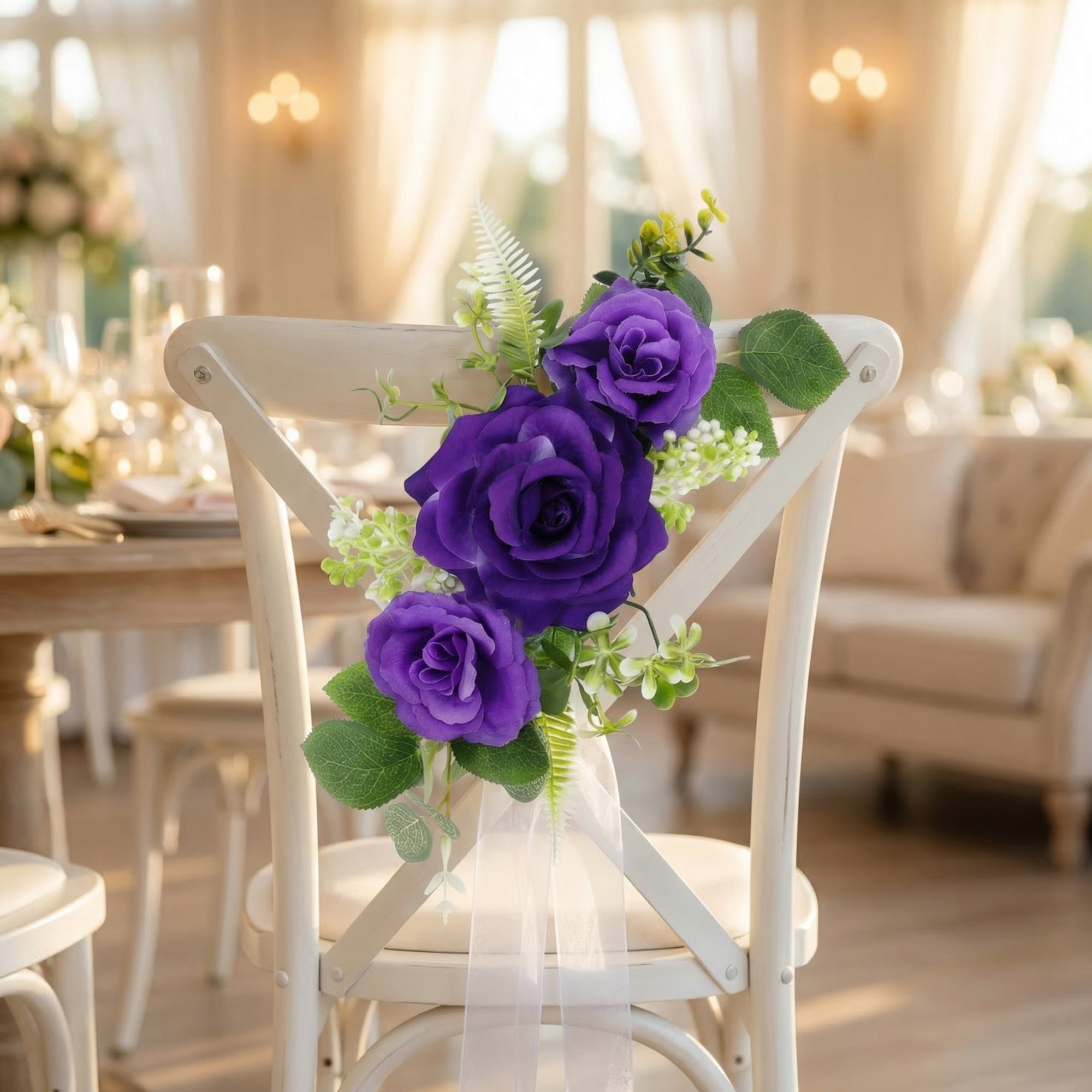 Unique Bargains Artificial Rose Bouquets Silk Flowers Purple 13.0"