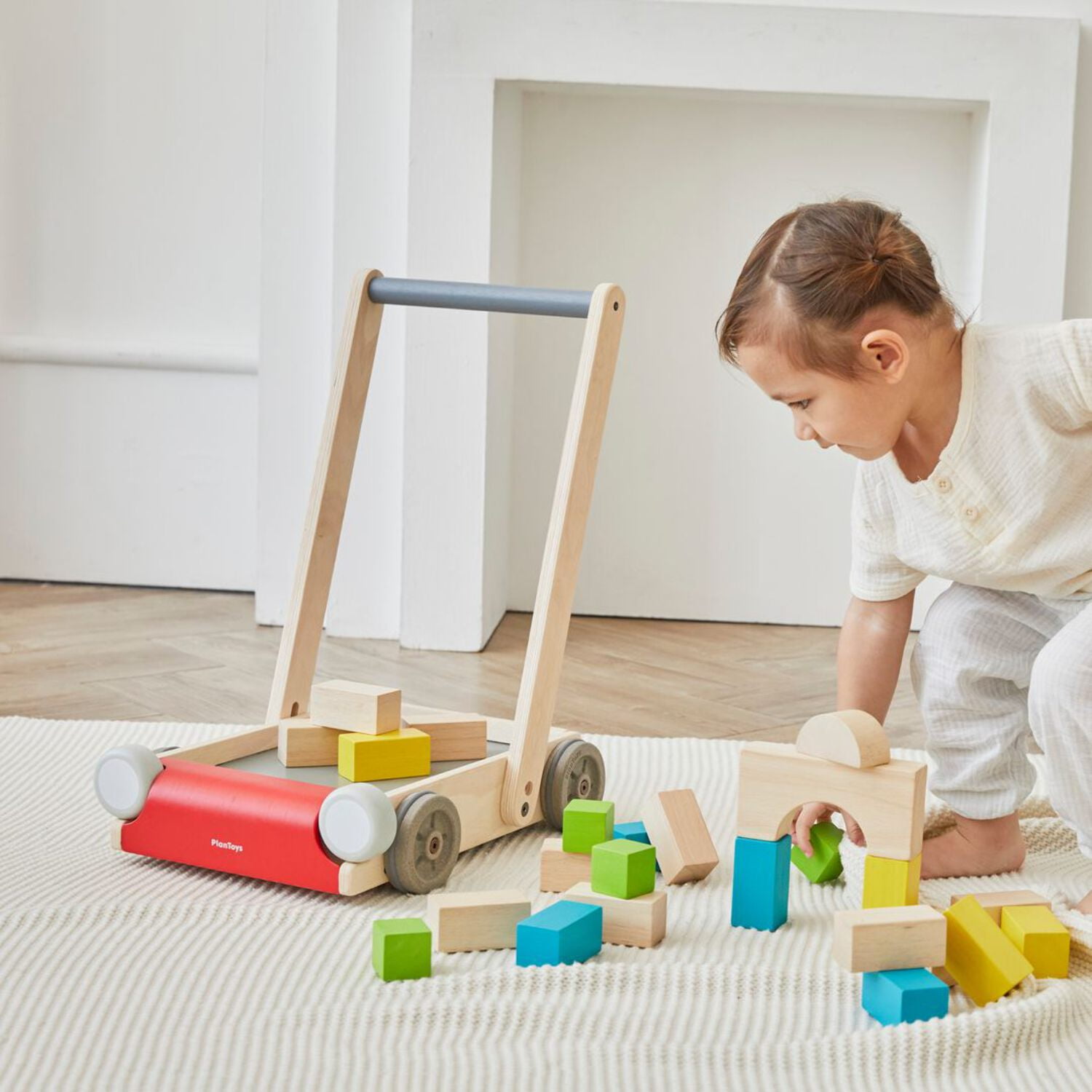 PlanToys® Baby Walker Wooden Push Toy for First Steps & Balance | Montessori Developmental Toy for Coordination & Confidence | Eco-Friendly Learning Toy