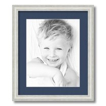 ArtToFrames 15x18" Matted Picture Frame with 11x14" Single Mat Photo Opening Framed in 1.25" Off White Wash on Ash and 2" Midnight Blue Mat (FWM-4098-15x18)