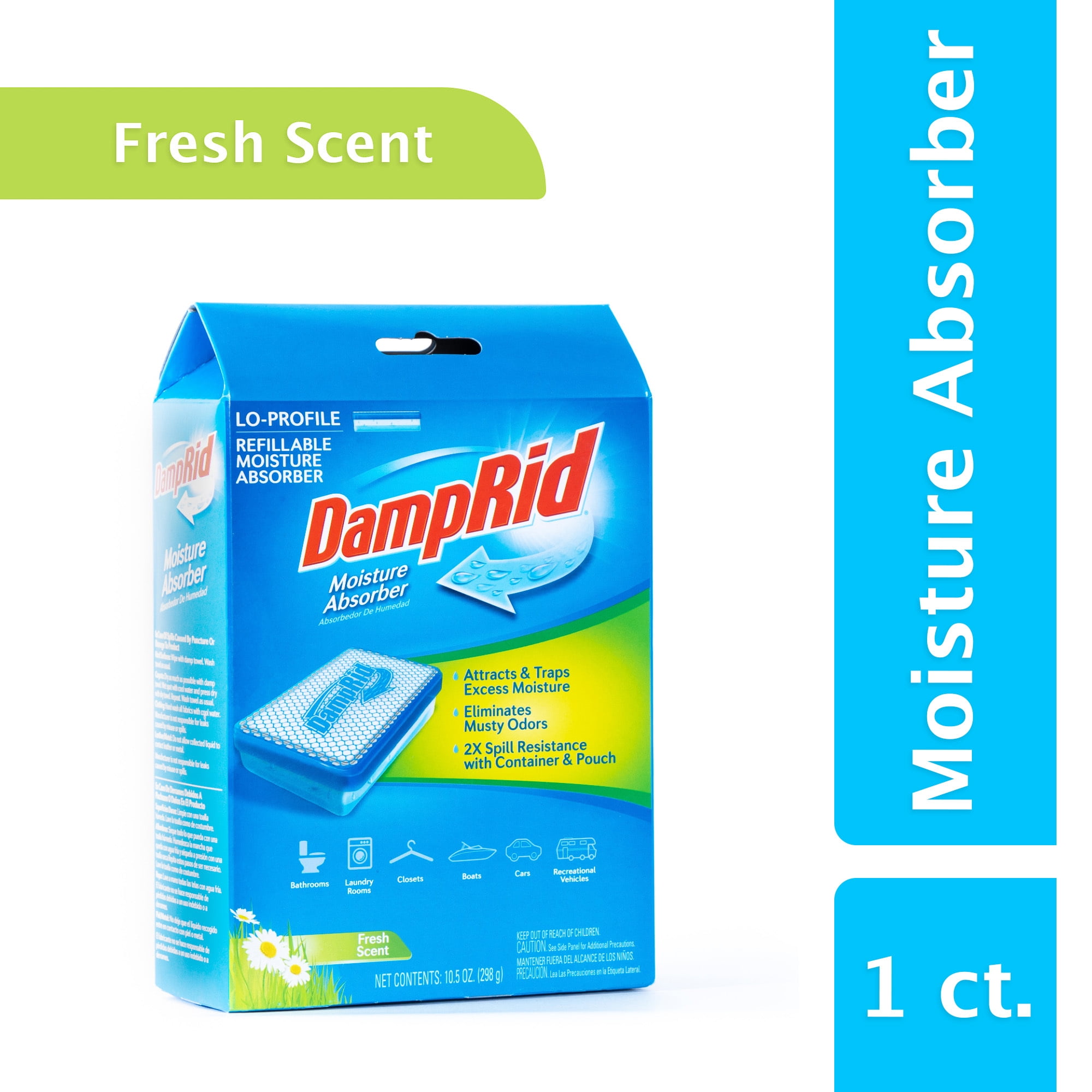 DampRid LoProfile Refillable Moisture Absorber, 10.5 Oz. with Fresh