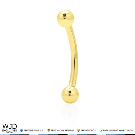 14K Yellow Gold Eyebrow Curved Barbells 16G Body Piercing 0.4