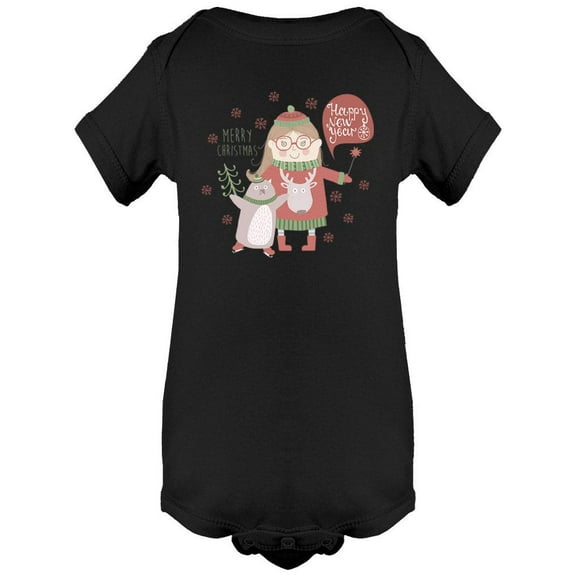 Christmas Girl And Penguin Bodysuit Infant -Image by Shutterstock,  12 Months