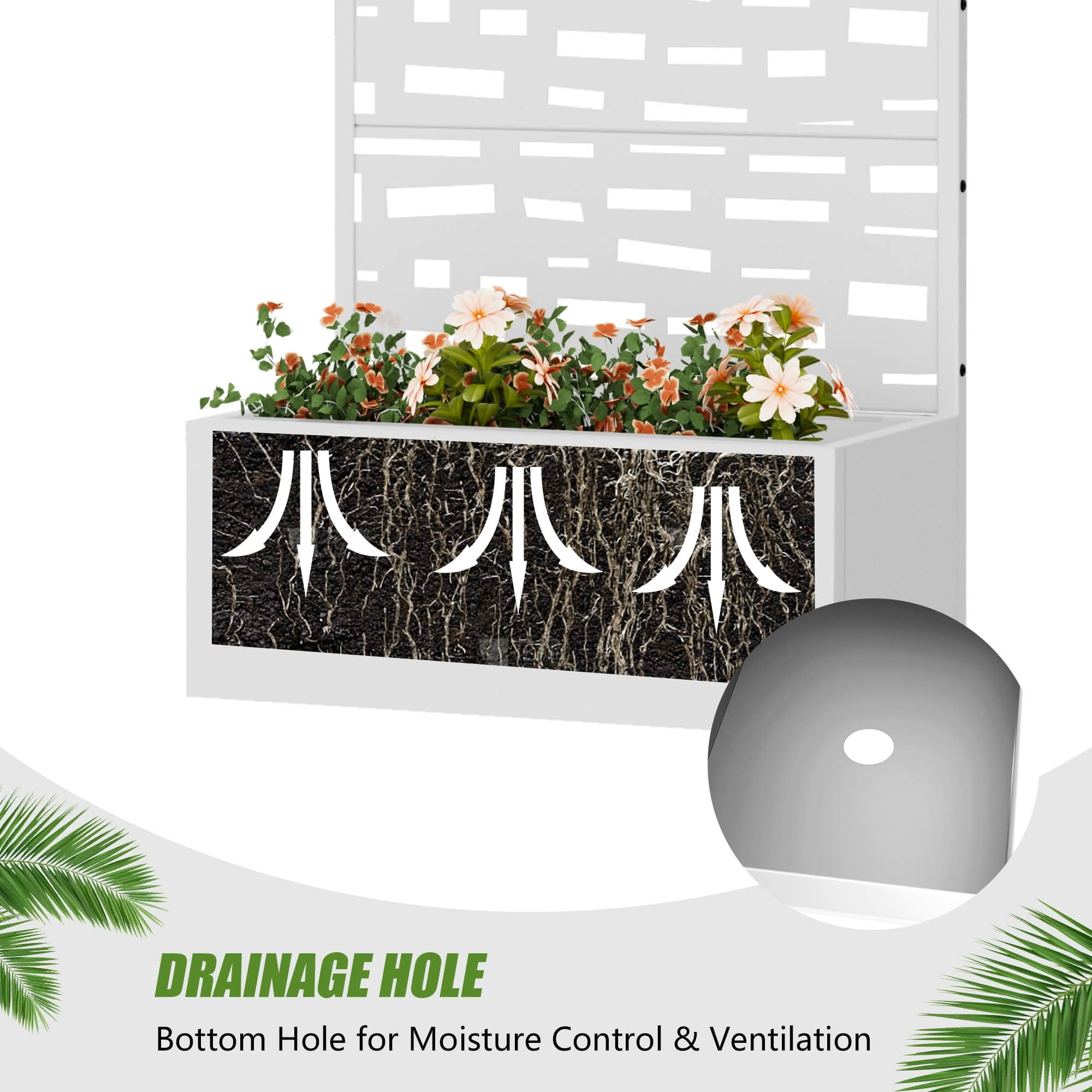 MAYEERTY 59X30" Metal Outdoor White Privacy Screen with Planter Box for Backyard & Garden, 4 Piece Set