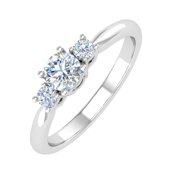 1/3 Carat Diamond 3-Stone Diamond Engagement Ring in 14K White Gold (Ring Size 5.25) (I1-I2 Clarity)