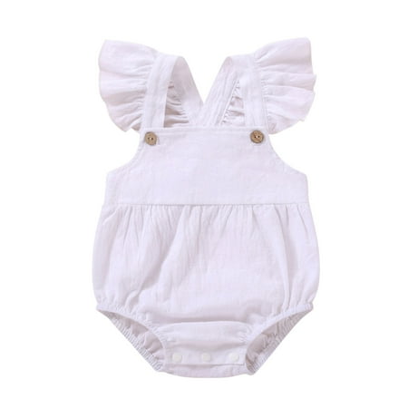 

Summer Savings Clearance 2023! PEZHADA Girls Romper Newborn Infant Baby Girls Solid Clothes Fly Sleeve Bodysuit Suspender Romper White 90