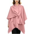 thumbnail image 3 of Fewfanhot Self Tie Fringe Wool Blend Poncho Cape, Open Front Warm Wrap Shawl Coat for Women Fall Winter, 3 of 7