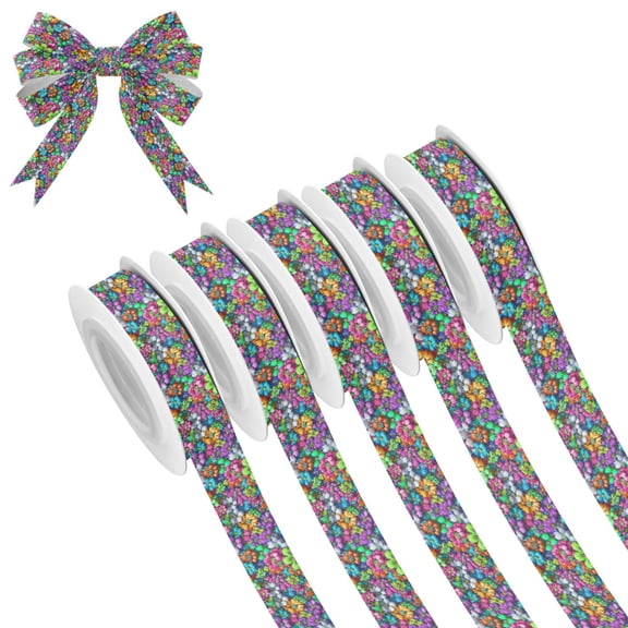 5 Rolls Christmas Ribbon 1.5 inch Wide Decorative Ribbon for Gift Wrapping and Holiday Decorations Colorful Cartoon Flowers