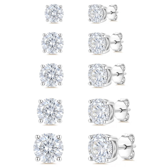 APSVO 5 Pairs 18K White Gold Plated Stud Earrings for Women S925 Sterling Silver Post April Birthstone Earrings Set with CZ Crystal Birthday Mother's Day Jewelry Gifts Mom Wife Age Ideas