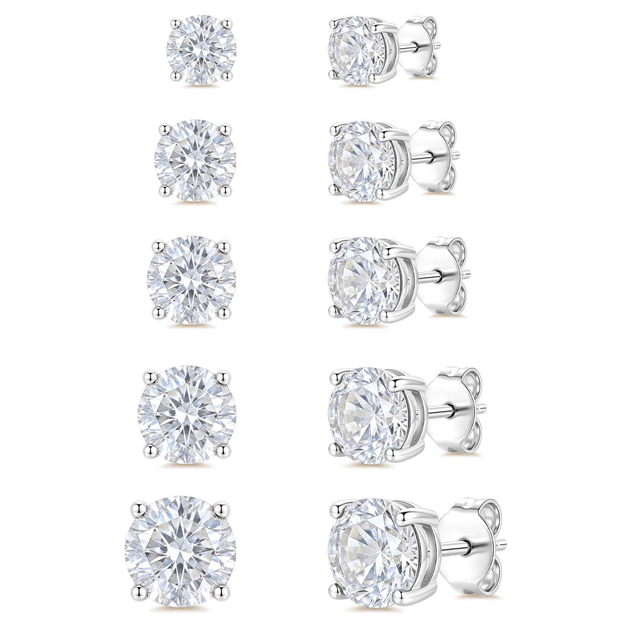 APSVO 5 Pairs 18K White Gold Plated Stud Earrings for Women S925 Sterling Silver Post April Birthstone Earrings Set with CZ Crystal Birthday Mother's Day Jewelry Gifts Mom Wife Age Ideas
