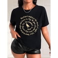 thumbnail image 1 of Camiseta De Verano MujerChic 3D Bird & Letter Print Casual Tee for Women - Crew Neck, Short Sleeve, Breathable Polyester - Perfect for Spring/Summer/FallFather's Day, Mother's Day, New Year, Spring, 1 of 8