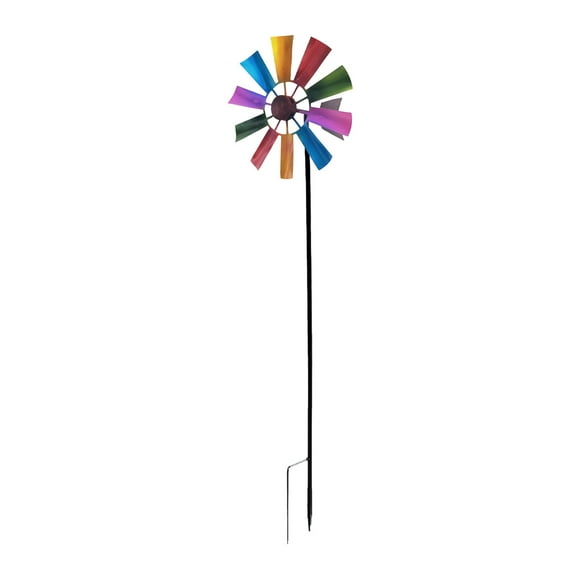 Jikolililili Kinetic Wind Spinner with Garden Stake, Rainbow Metal Windmill Garden Decoration, 360 Swivel Outdoor Wind Sculpture, Dual Direction Colorful Wind Catcher for Yard Lawn, New Year Gift Idea