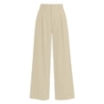 thumbnail image 3 of cocolona Womens Casual High Waist Pleated Dress Pants Elastic Waist Straight Wide Leg Commute Work Pants with Pockets, 3 of 5