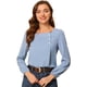 thumbnail image 1 of Blusa informal de manga larga con cuello cuadrado y pliegues en la parte delantera para mujer Gris azulado S, 1 of 6