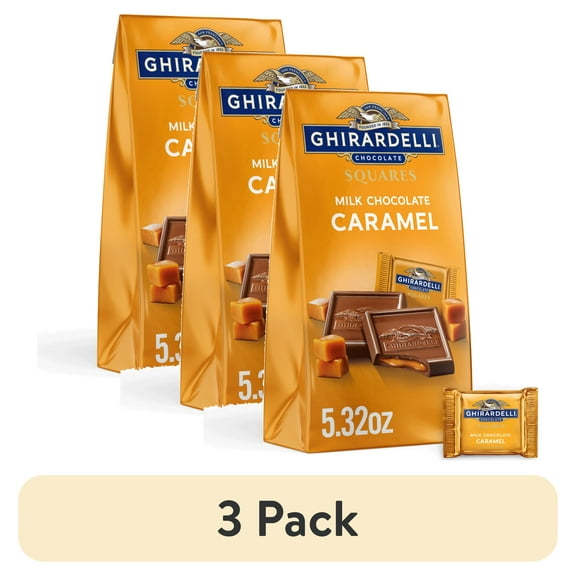 (3 pack) GHIRARDELLI Milk Chocolate Candy SQUARES with Caramel Filling, 5.32 oz Bag