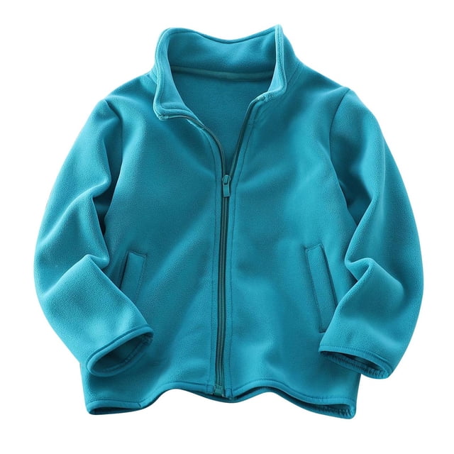 Childrens Solid Color Long Sleeved Zipper Sports Jacket Mid Size Childrens Casual Warm Jacket with Pockets