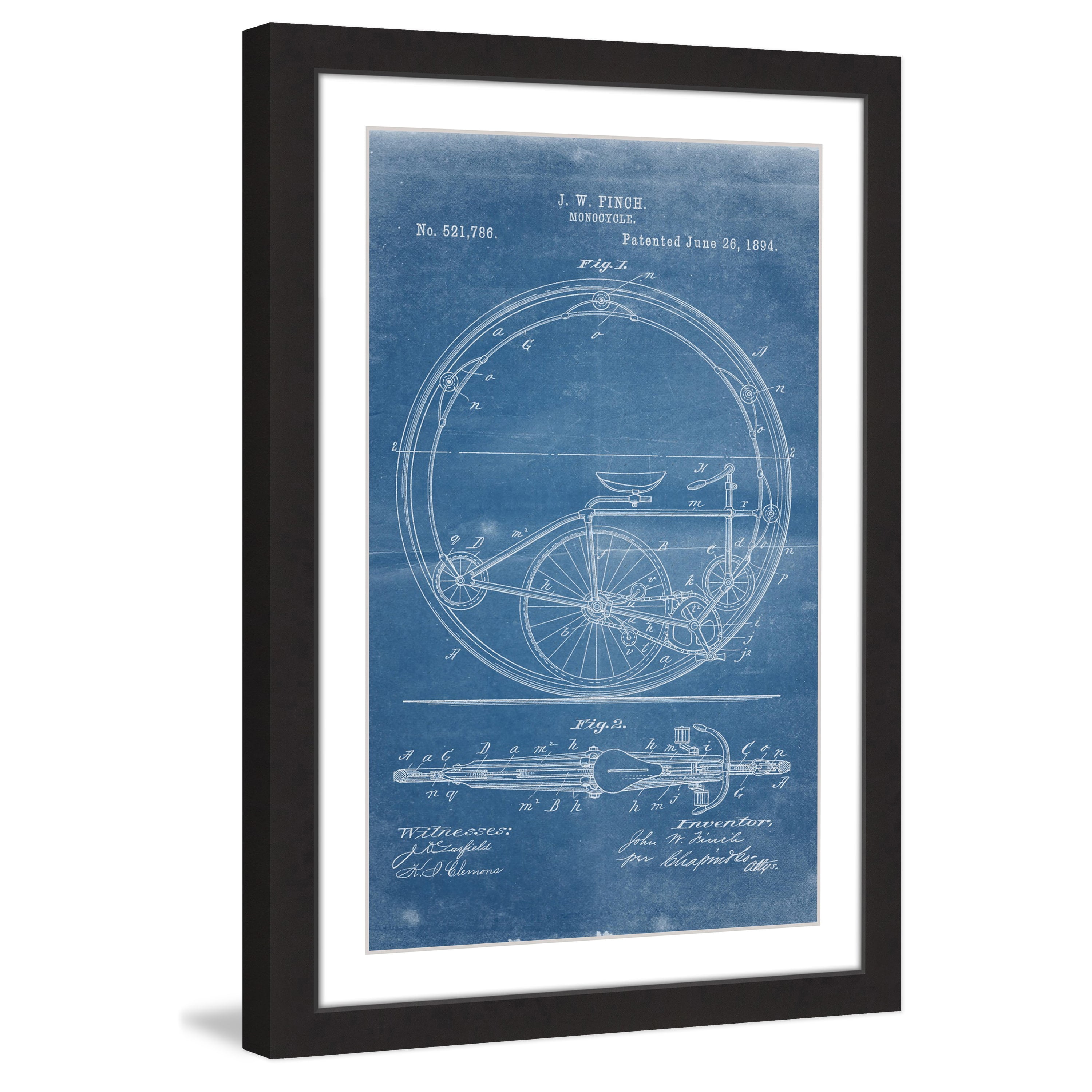 "Monocycle 1894 Blueprint" Framed Painting Print