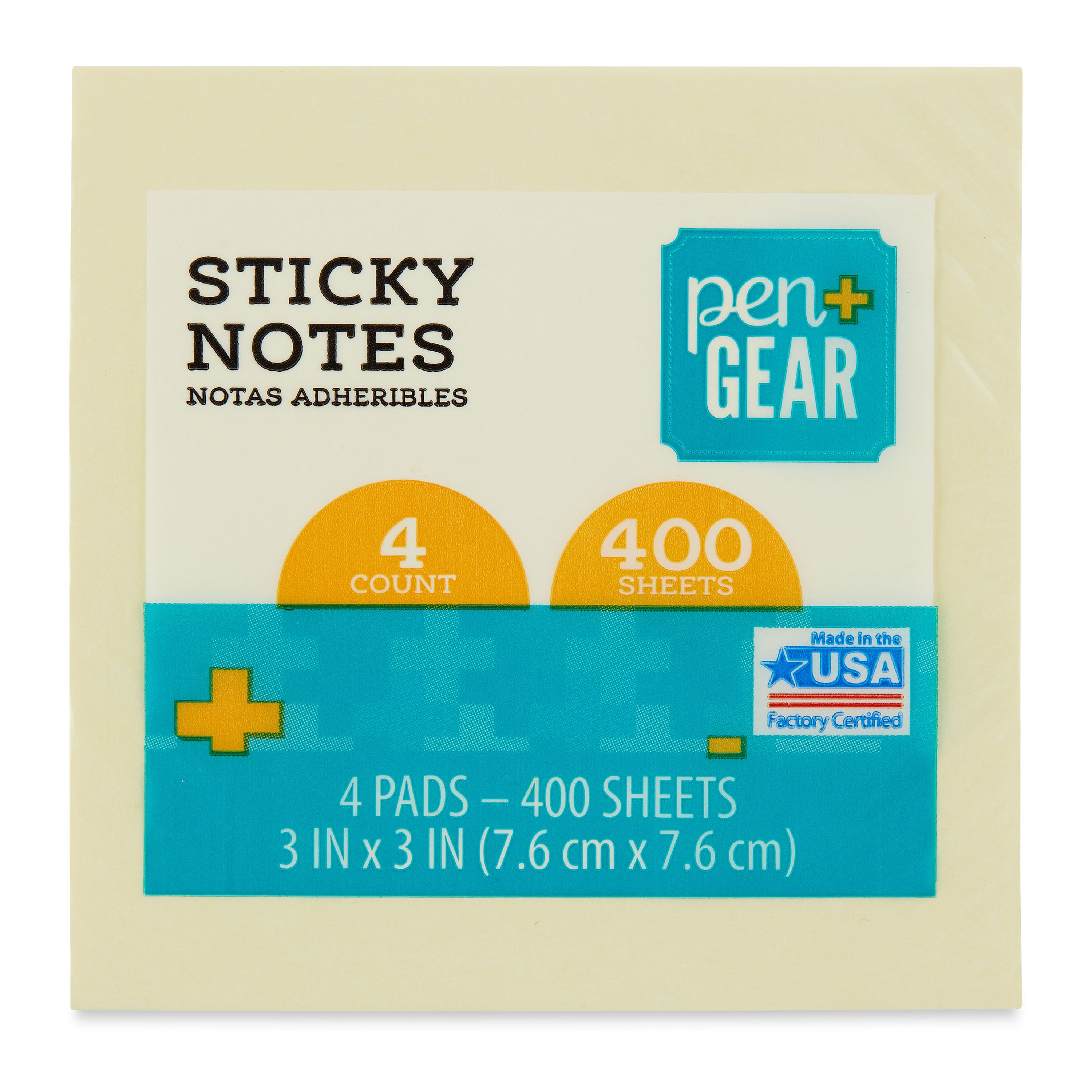 Pen + Gear Yellow Sticky Notes, 3" x 3", 400 Sheets, 4 Pads