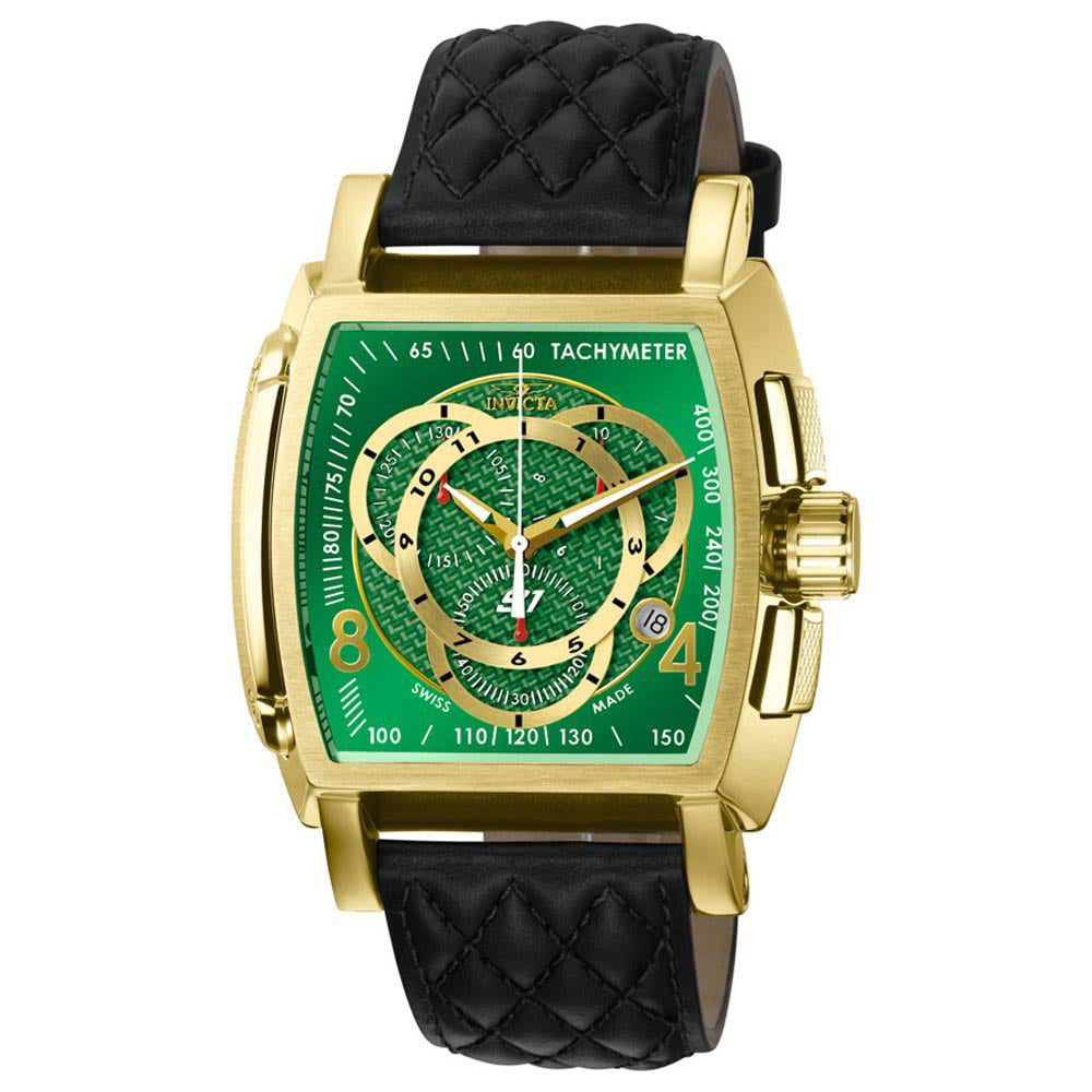 Invicta Men's 5663 S1 Rally Green Dial Gold Plated Steel Black Leather  Strap Chronograph Watch