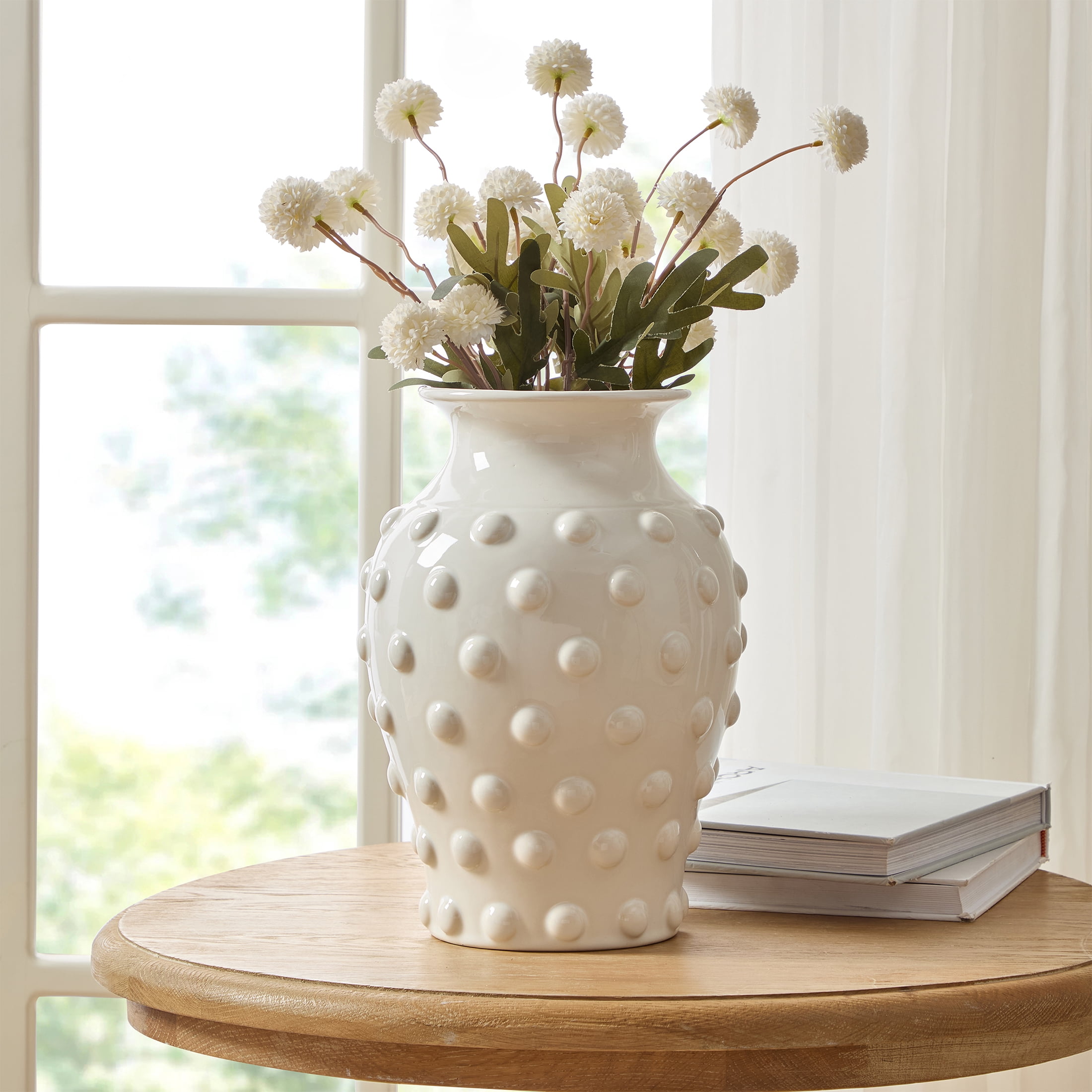 My Texas House White Hobnail Ceramic Vase, 12 in
