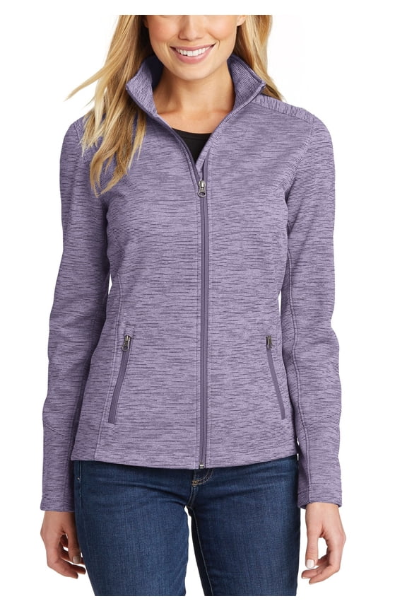 Just Blanks Ladies Digi Stripe Fleece Jacket Cadet Collar Front Zippered Pockets, Purple, 4XL