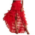 thumbnail image 1 of Jupes à Franges pour Femmes Jupes de Tennis pour Femmes Jupe de Lit en Denim Ajustable Remorque de Lit Jupe Mode Décontractée Queue Fluide en Maille Plissée Taille Haute Rouge Taille Unique, 1 of 3