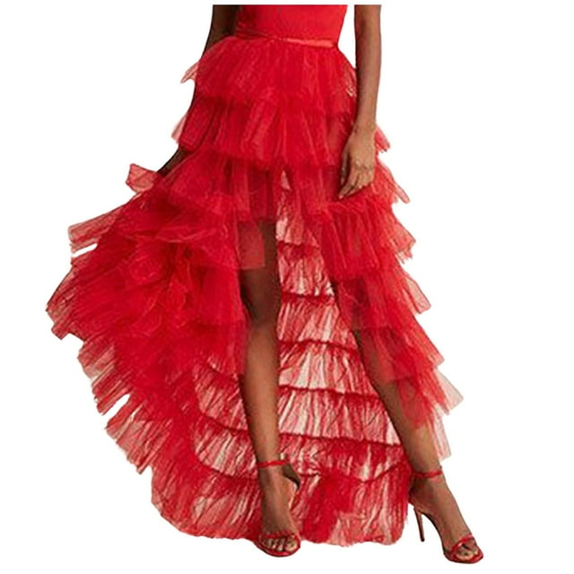 Jupes à Franges pour Femmes Jupes de Tennis pour Femmes Jupe de Lit en Denim Ajustable Remorque de Lit Jupe Mode Décontractée Queue Fluide en Maille Plissée Taille Haute Rouge Taille Unique
